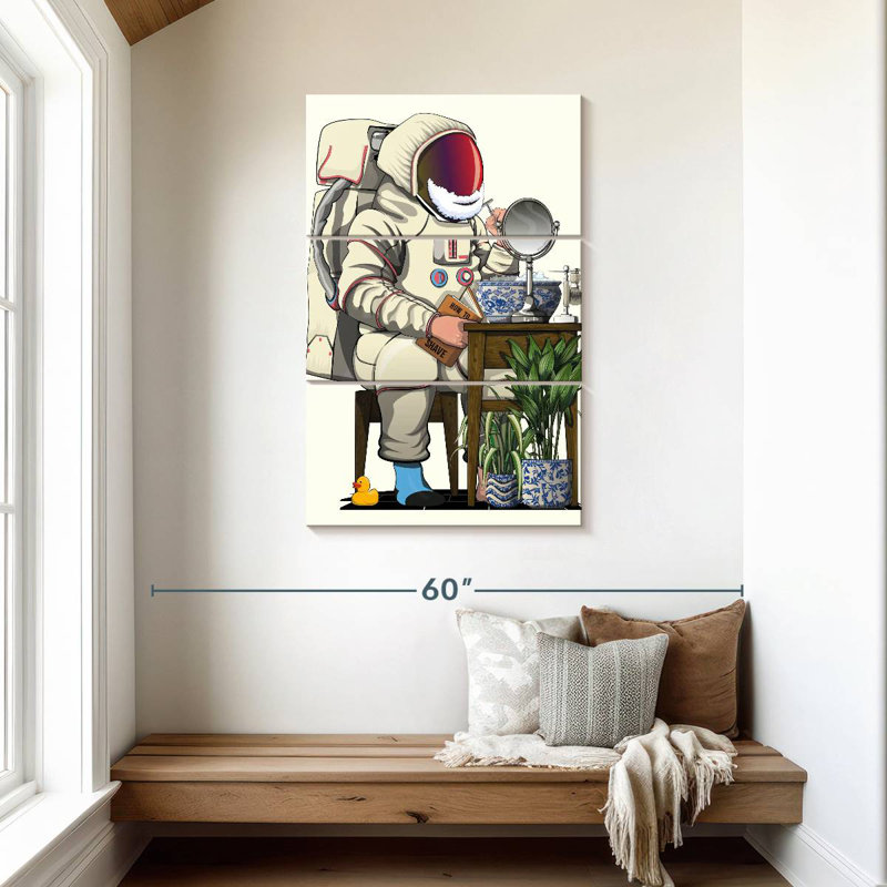 Ketti Astronaut Shaving In The Bathroom, 45" H x 28" W