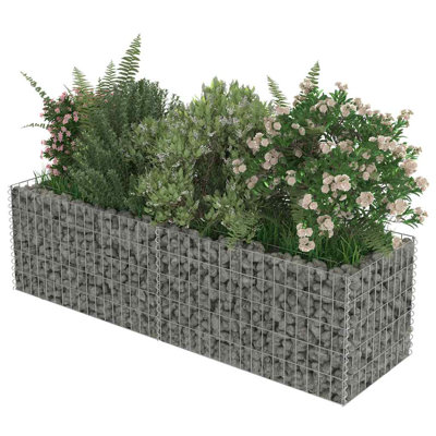 Gabion Raised Bed Silver Galvanized Steel 70.9" x 19.7" x 19.7" Garden Planter Outdoor