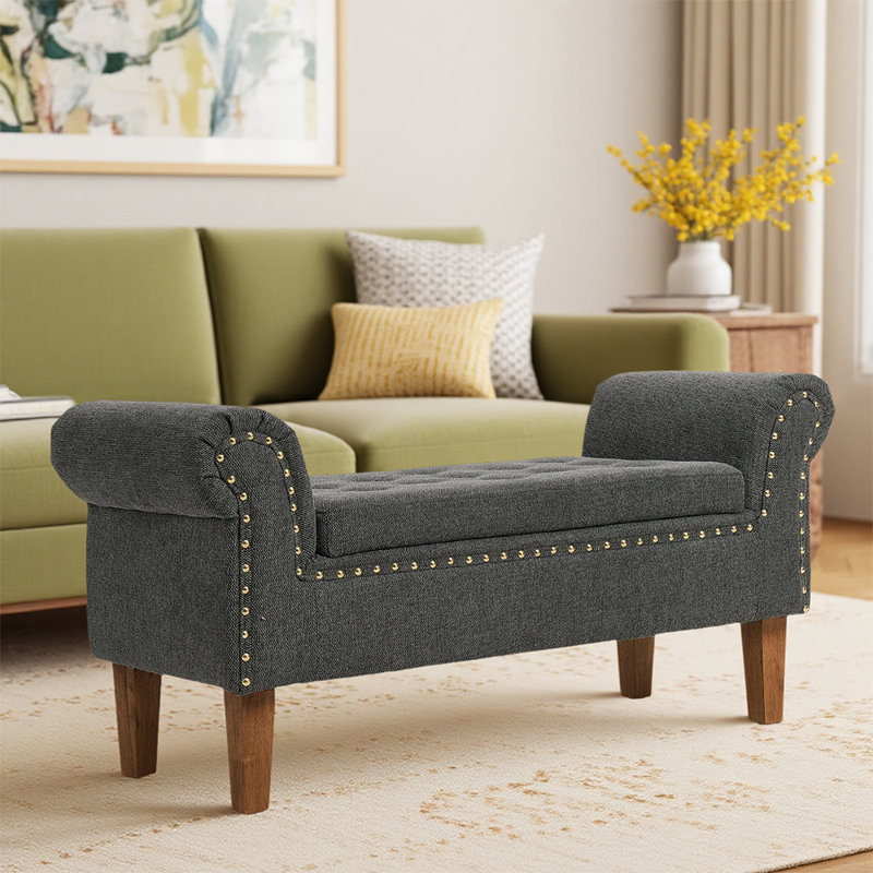 Upholstered Storage Bench, Grey