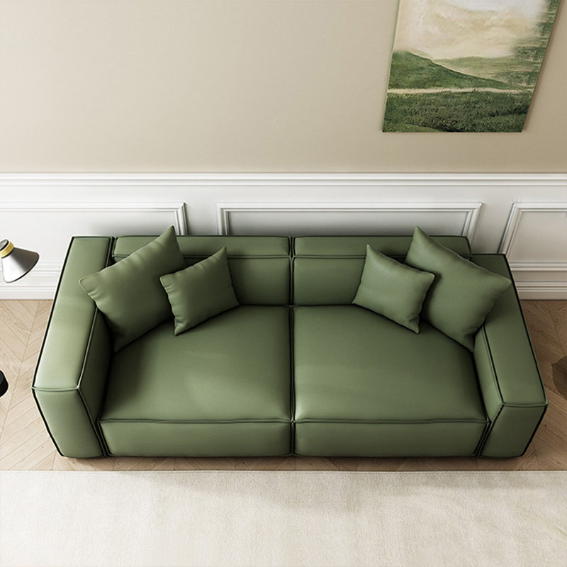 Canapé modulaire vert en cuir véritable, H 27,56 po x l 102,36 po x P 39,37 po