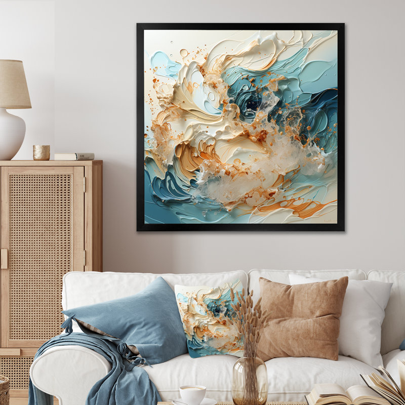 Blue Storm Liquid Art Charm Framed On Canvas Print, 16" H x 16" W x 1" D, Black Single Picture Framed