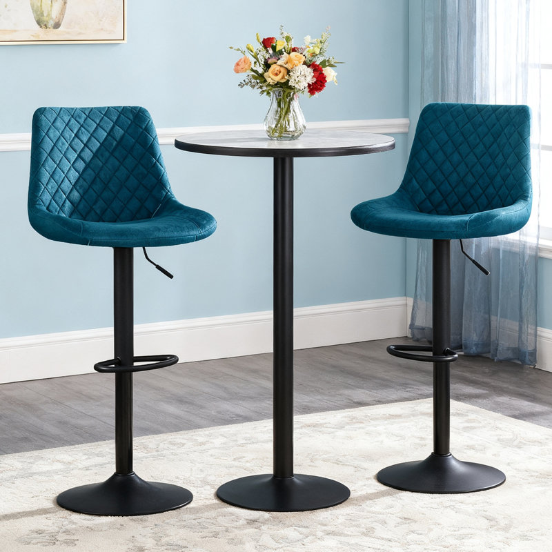 Camillus Swivel Upholstered Adjustable Height Counter Stool, Teal