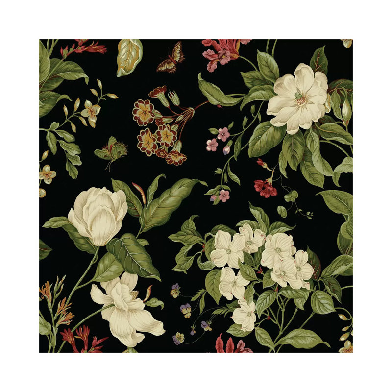 Garden Floral On Black I by Unknown Artist - Wrapped Canvas Print, 66.04 cm H x 66.04 cm W