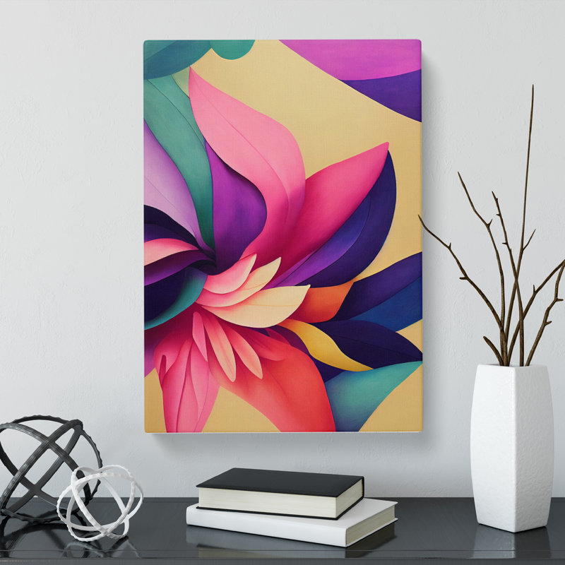 Darrie Floral Block Colour - Wrapped Canvas Print, 60cm H x 40cm W x 3cm D