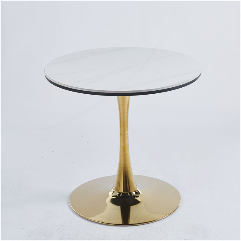 Table de salle à manger de 31,5 po de style Mid-Century pour 2 à 4 personnes avec plateau rond en MDF, table de salle à manger à piédestal, table basse de loisirs, table basse en céramique et panneau de fibres à densité moyenne