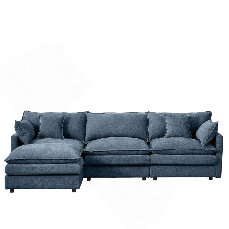 Modular Sectional Sofa With Movable Ottoman, DIY Configurable L-Shaped Couch For Living Room, Cloud-Like Comfort And Chenille Upholstery.