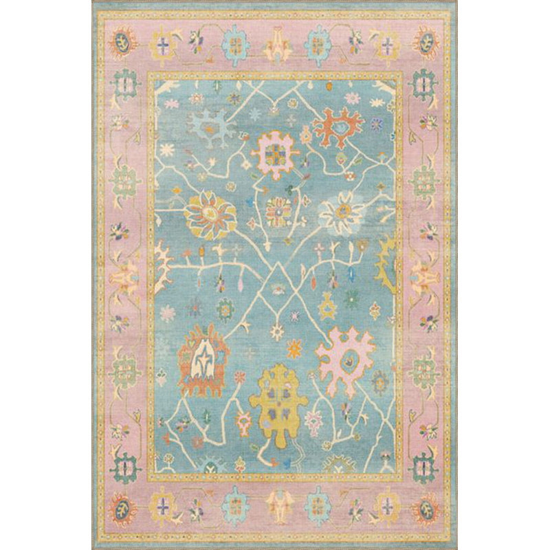 Tapis rose tissé à motif botanique lavable à la machine, Sous-tapis carré 3 pi 3 po inclus