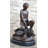Esaiah Signed Mercie Nude Boy Riding Turtle Bronze Sculpture Marble Base Figurine Decor