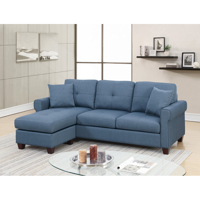 Sectional Sofa, Glossy Polyfiber Tufted Cushion Couch Sectional Sofa Chaise Living Room Furniture Reversible Sectionals Chaise