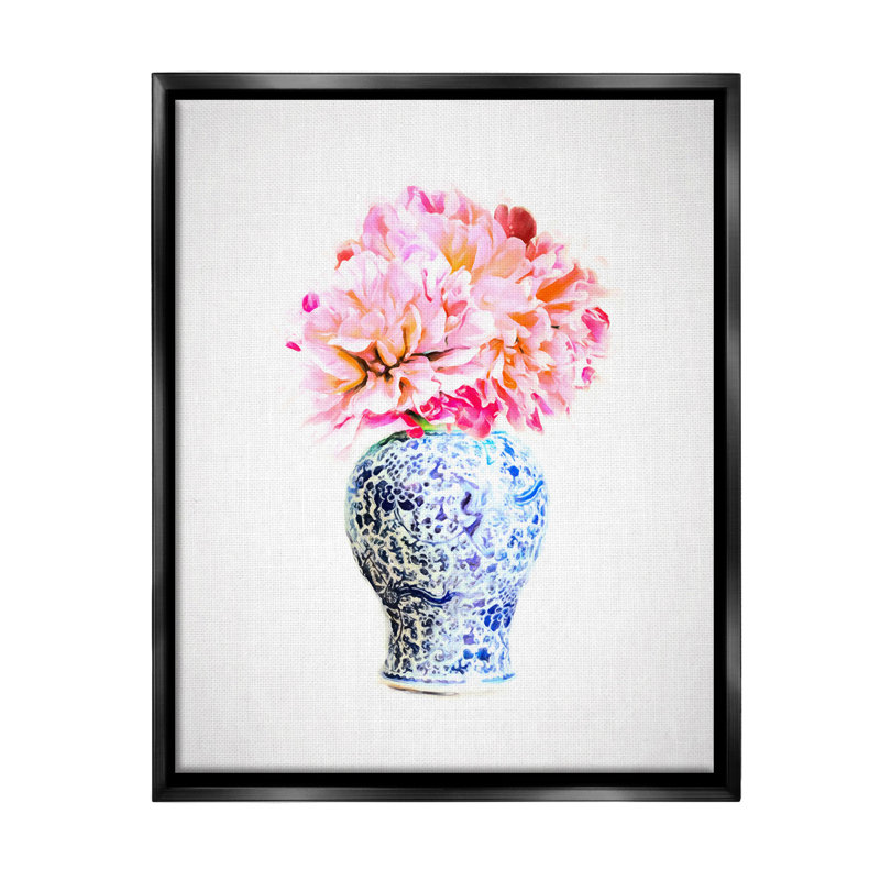 "Dahlia avec cadre flottant dans un vase oriental" sur, Cadre flottant noir de jais, H 31 po x l 25 po