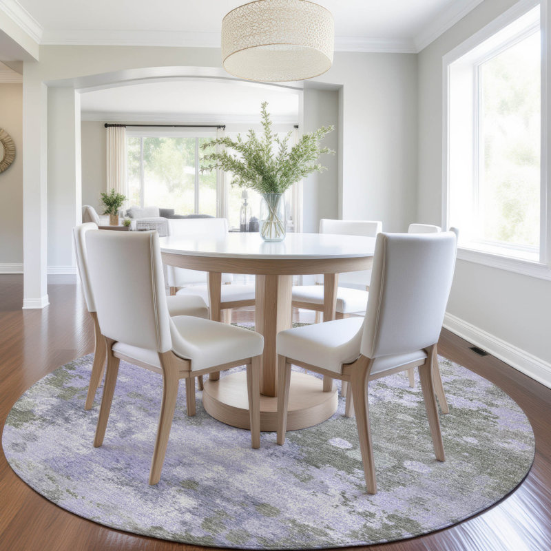 Machine Washable Indoor/Outdoor Xhevrie Lavender Rug, Round 8'