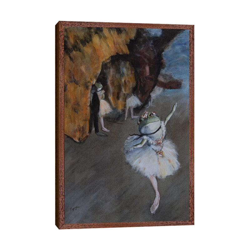 Frog Star by Melinda Copper - Painting on Canvas, 101.6cm H x 66.04cm W x 3.81cm D, Classic Brown Wood Framed