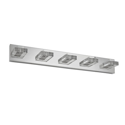 31" Modern Chrome 5-Light LED Vanity Light, Square Acrylic Lampshades Wall Mount Fixture For Bathroom, Mirror Lighting