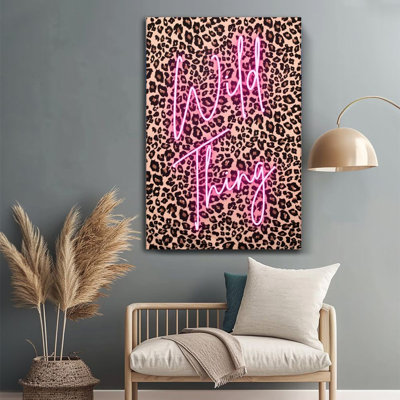 1 pièce de 24 x 36 pouces, art mural sur toile, thème sauvage, fond imprimé léopard, style artistique néon, décoration murale encadrée pour la décoration intérieure