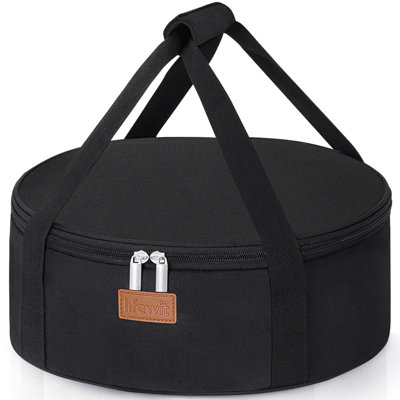 Round Insulated Casserole Carrier For Hot And Cold Food, Pie Carrier Bag, Cake Carrier Casserole Dish Carrying Case For Potluck Parties Picnic, Fits 12.5" Baking Dish, Black