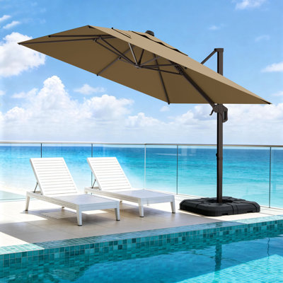 Parasol extérieur en porte-à-faux avec lève-manivelle et base