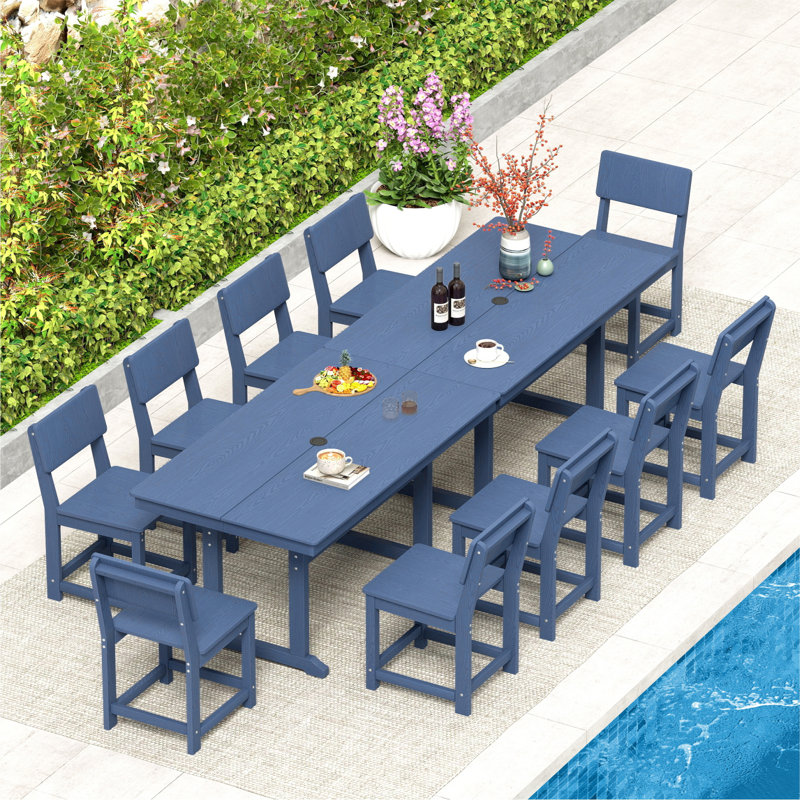 Ensemble de salle à manger pour 10 personnes en PEHD avec table rectangulaire, Marine, 10