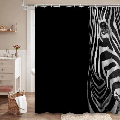 Rideau de douche Portrait avec zèbre noir et blanc avec 12 crochets