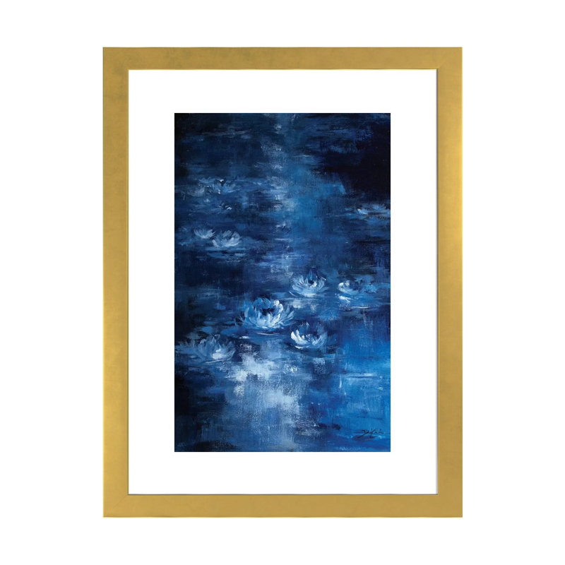 Lis de lune par Debi coules-reproduction d’art, Blanc, Papier encadré doré, H 24 po x l 16 po x P 1 po
