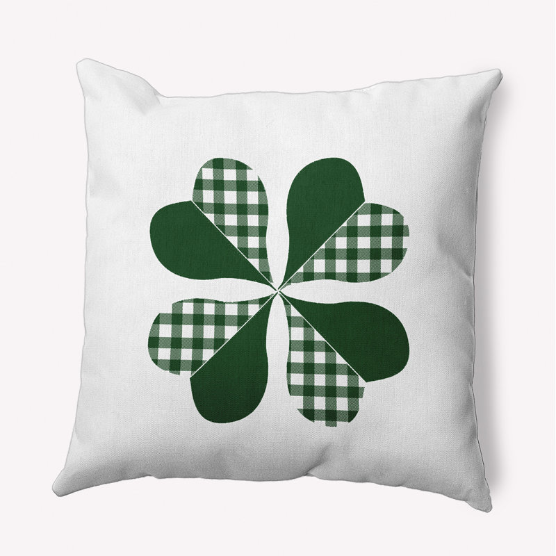 Coussin intérieur / extérieur à carreaux Clover, Carrée, H 18 po x l 18 po, Vert foncé