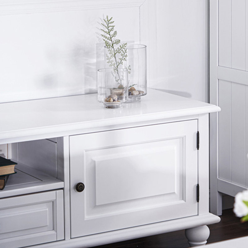 Meuble télé en bois massif cerisier, Blanc / Blanc, H 20,86 po x L 78,74 po x l 17,71 po