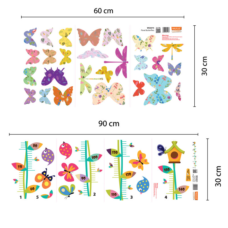 Adhésif décoratif tableau de croissance floral papillons