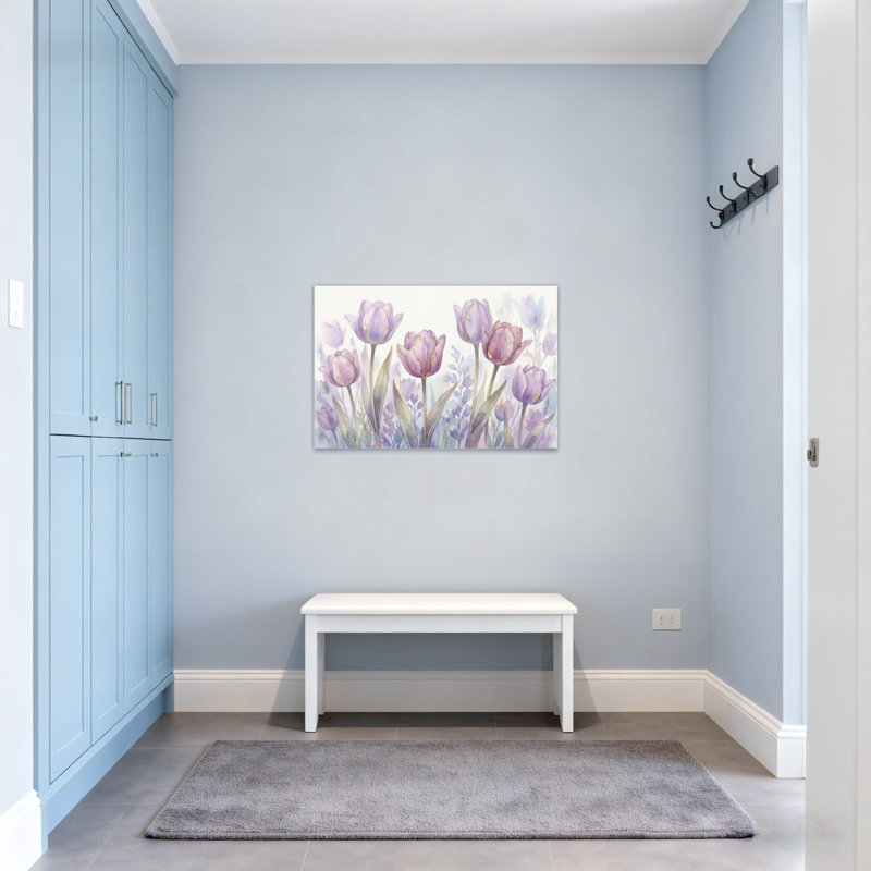 Plantes et fleurs, tulipes mauves, aquarelle, H 12 po x l 18 po