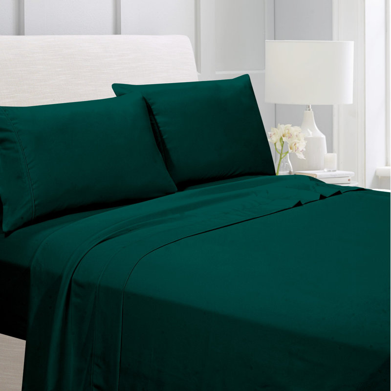 Microfiber Sheet Set, King Sheet Set + Fitted Sheet + 2 Pillowcases, Forest Green