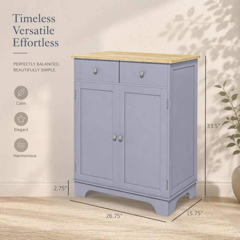 Buffet élégant à 2 tiroirs, tablette réglable et portes doubles pour un rangement polyvalent dans les salons et les couloirs