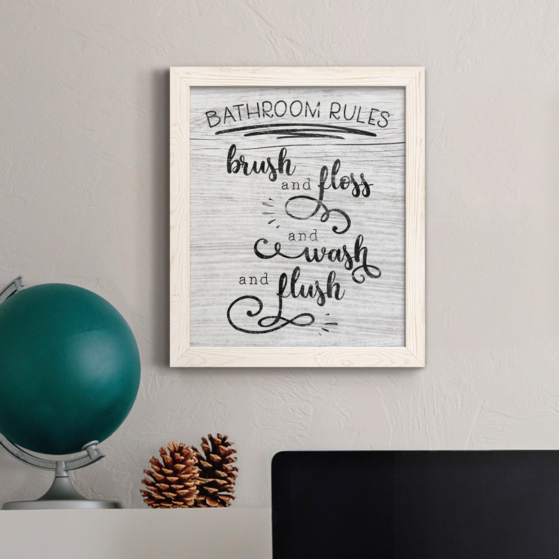 "Bathroom Rules" - Art textuel sur toile, H 44 po x l 31 po x P 1 po, Blanc