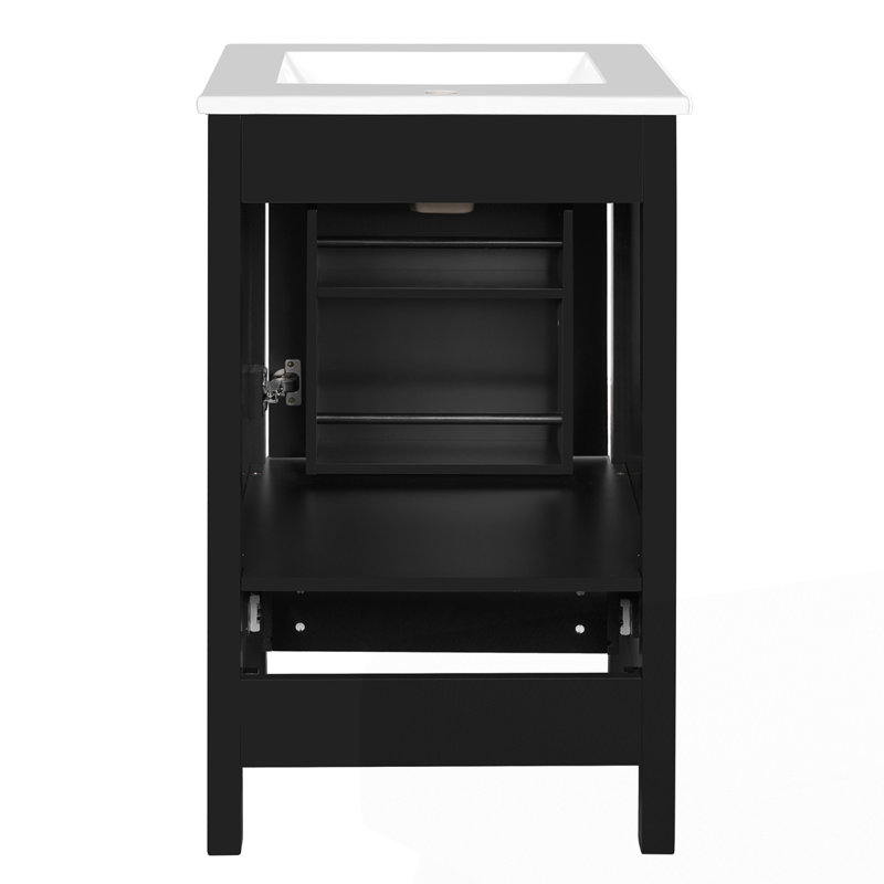 Meuble-lavabo moderne de 20 pouces avec lavabo en céramique, Noir
