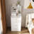 3-In-1 Dressing Table With LED Mirror & Storage Stool - Compact Makeup Vanity With 4 Drawers, Storage Cabinet & Hidden Stool, White Density Board Design, Open Bookshelf For Bedroom Organization