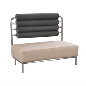 Cabine simple L 47 po x H 40 po avec dossier noir rembourré en vinyle, siège beige et structure en acier inoxydable