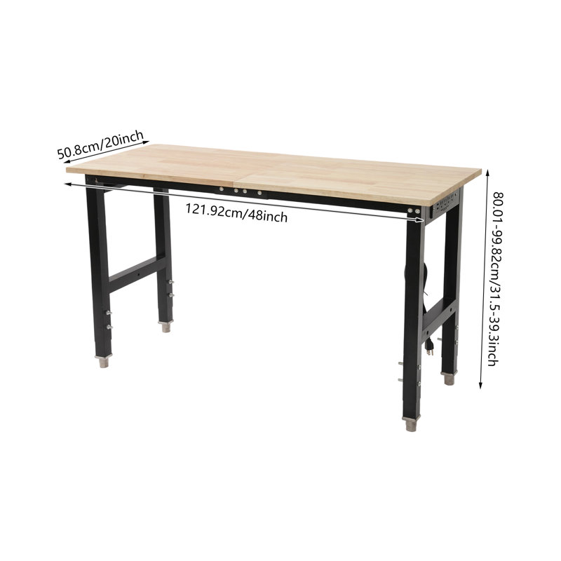Workbench With Power Outlet-Adjustable Height Range: 31.5-39.3 In, 39.3" H x 48" W x 20" D