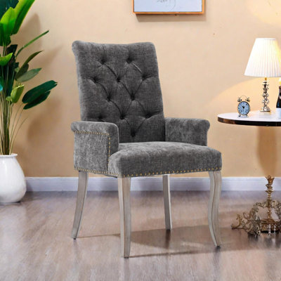 Élégante chaise d'appoint rembourrée en chenille avec pieds en bois courbés