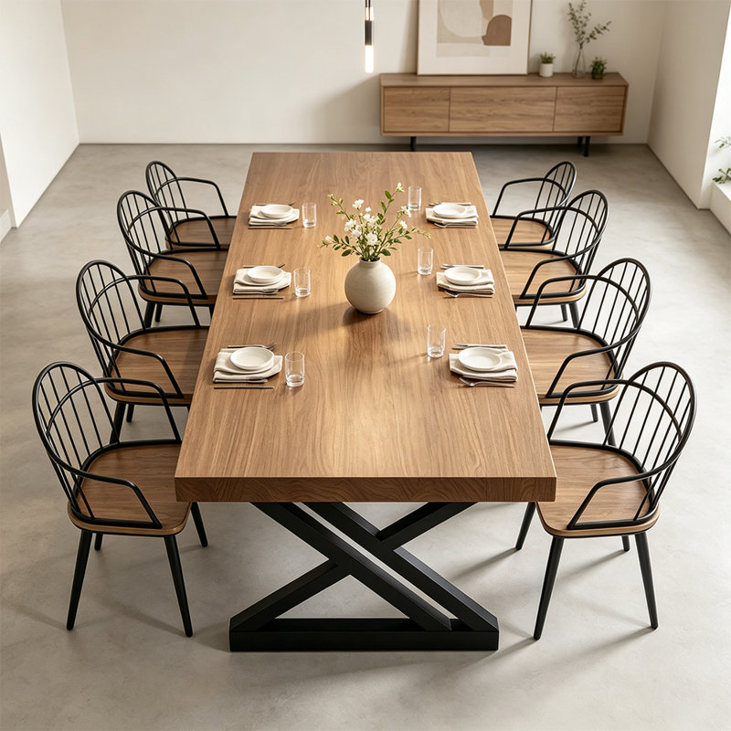 Modern Farmhouse Solid Wood Rectangular Dining Table, 29.5" H x 102.35" W x 39.35" D