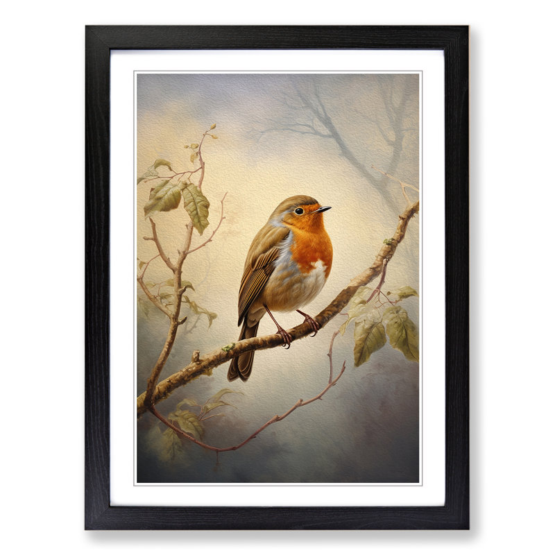Robin Bird Tachisme Framed Print, Black Framed, 46cm H x 34cm W x 2cm D
