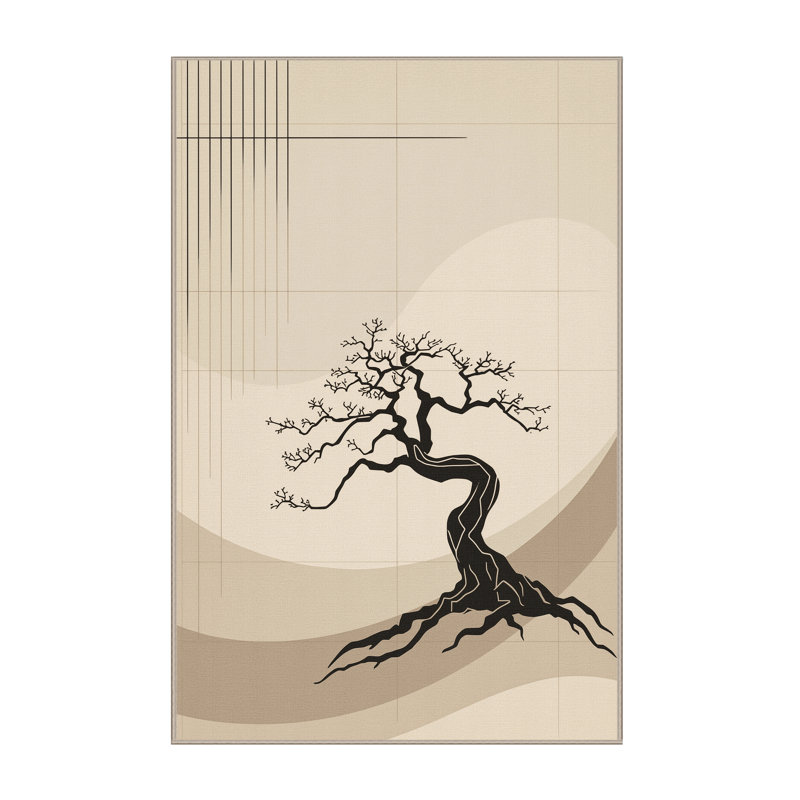 Tapis beige moelleux doux et moelleux à motif de bonsaï Scott, 5 x 8