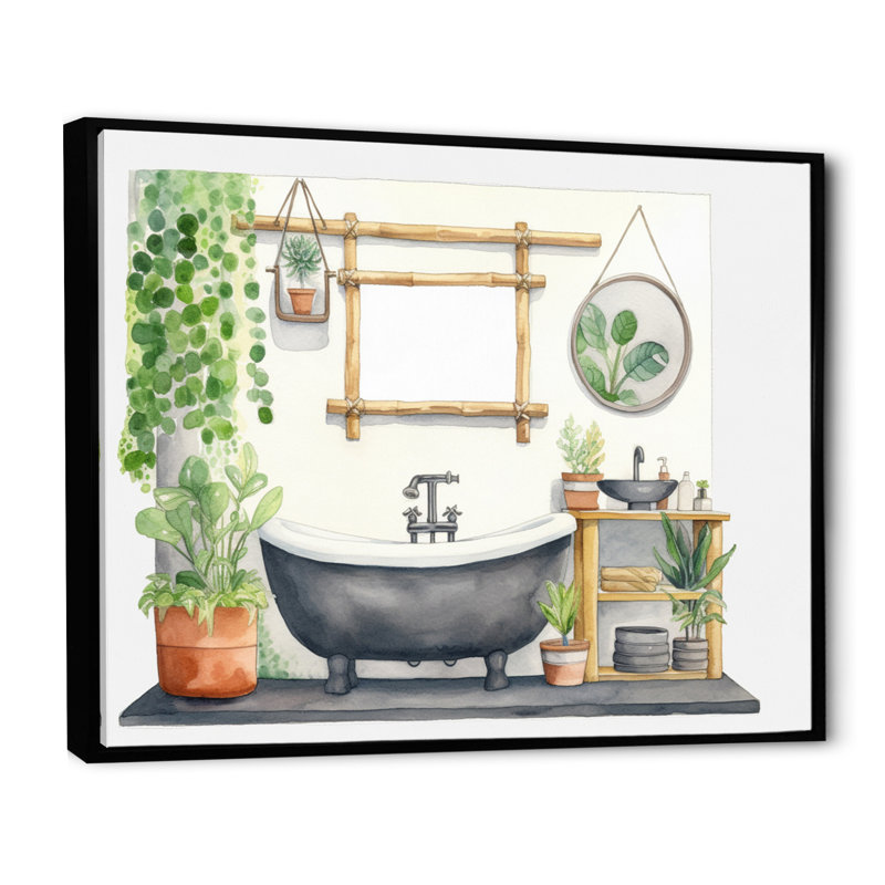 «Natural Bathroom Decor VII», reproduction sur toile, H 16 po x l 32 po x P 1 po, Cadre flottant noir