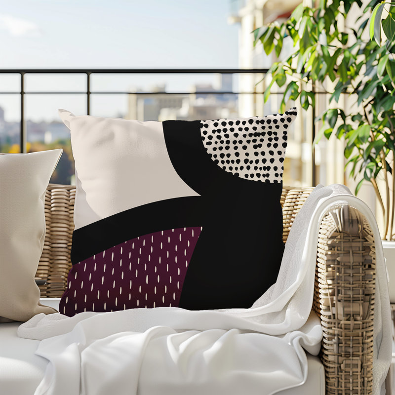 Coussin carré intérieur / extérieur pia, H 19 po x l 19 po, Mauve / noir / blanc cassé