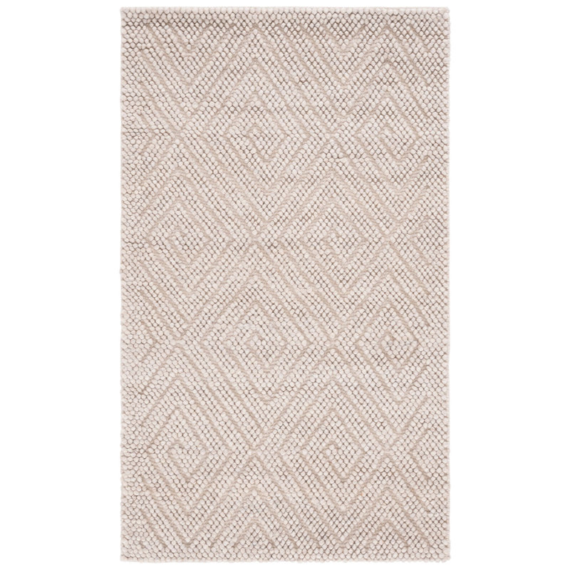 Natura Hand Woven Wool Pet Cotton Geometric Rug in Beige, Rectangle 3' x 5'