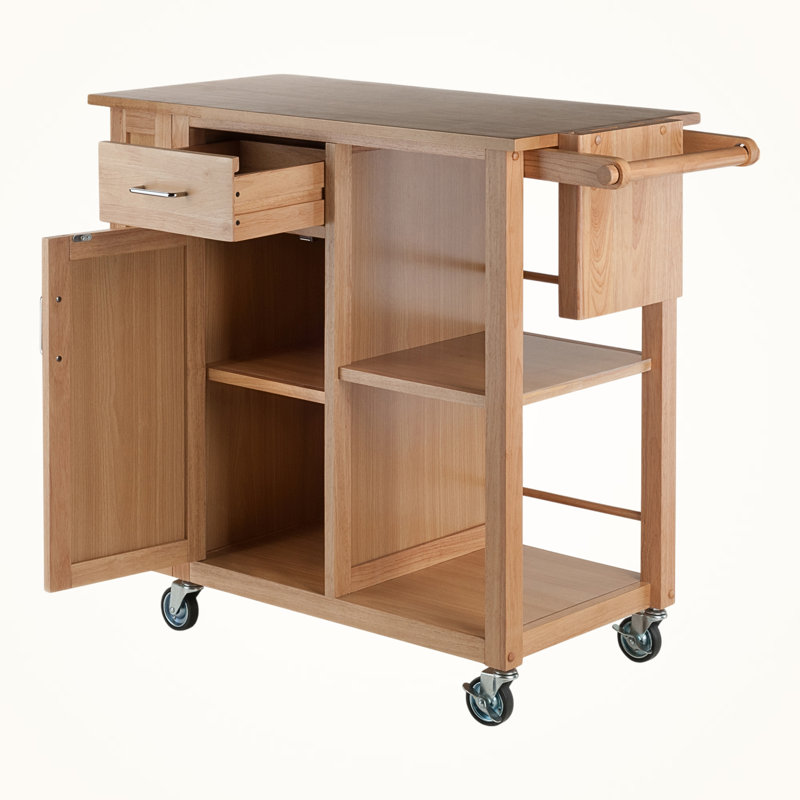 Natural Wood Kitchen Cart with Wine Rack and Storage