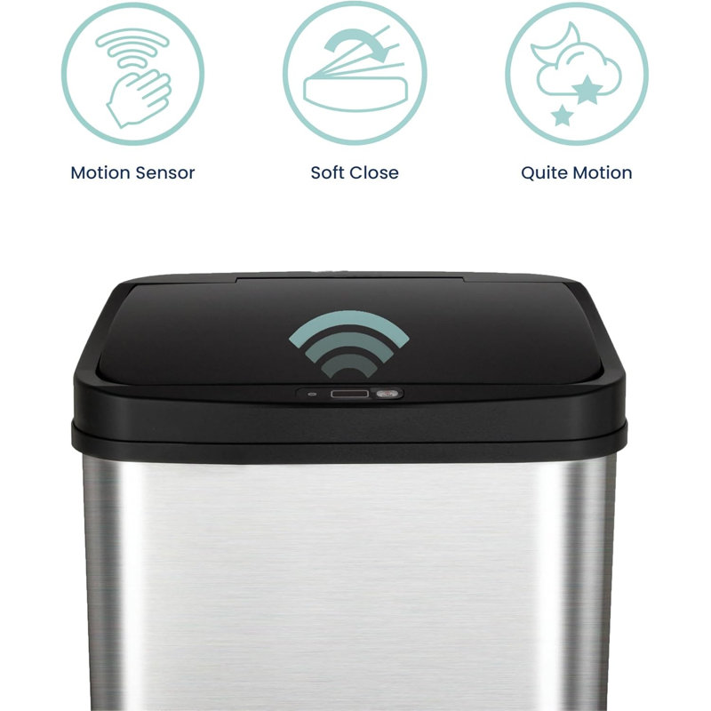Automatic touchless motion sensor rectangular trash can, 13Gal, Black