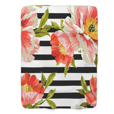 Peony Stripe Patterns - 1 Piece Premium Sherpa Blanket