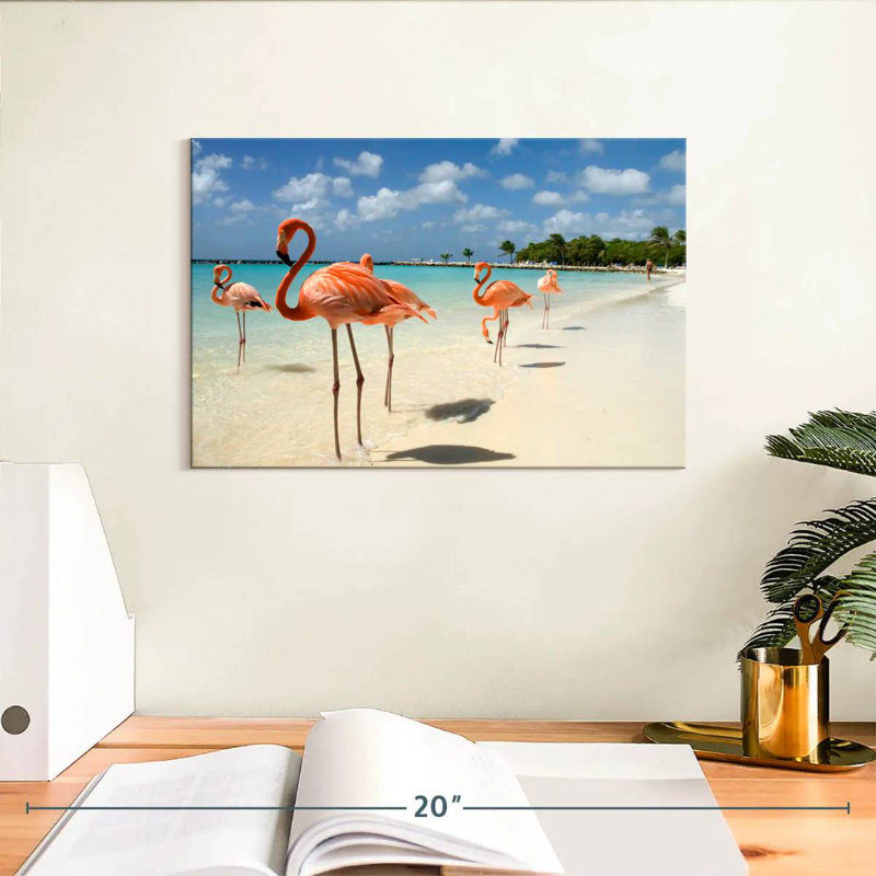 Aruba Beach Pink Flamingos, 8" H x 12" W