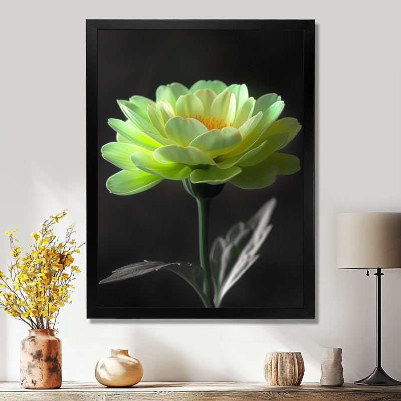 Vert, noir, jardin, glamour, souci, art mural, H 12 po x l 20 po, Cadre simple noir, bois massif