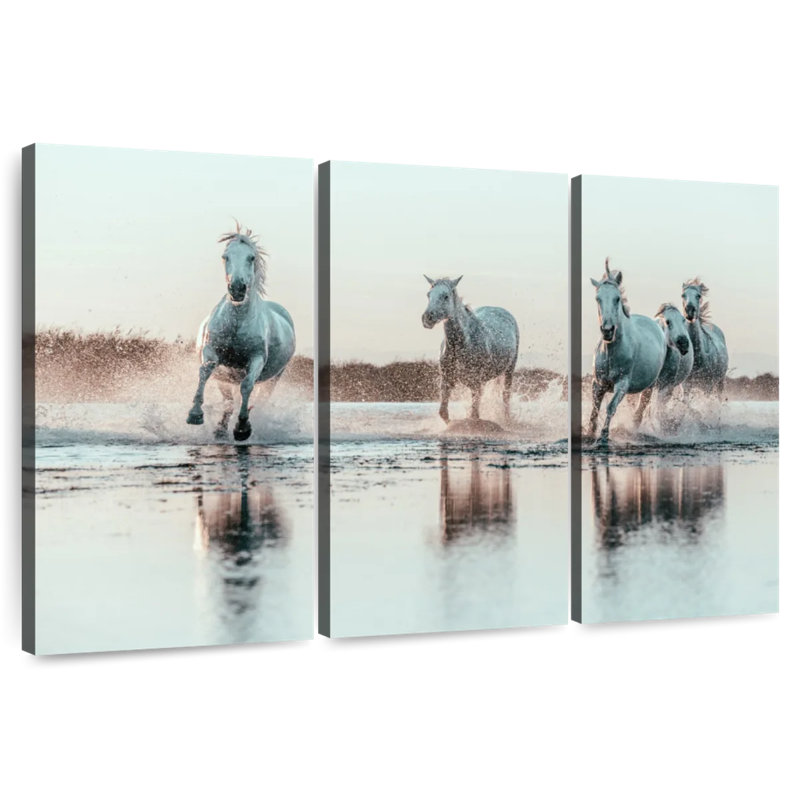 Brampt Wild White French Horses, 42" H x 65" W
