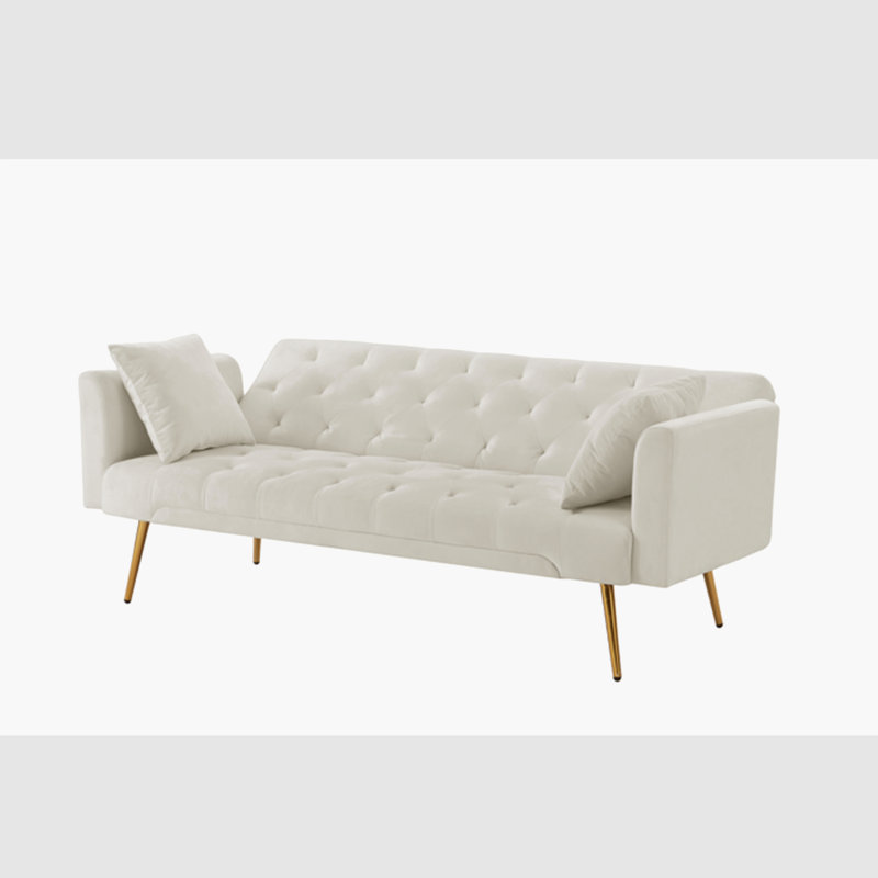 Canapé convertible en velours 71,65 po, Velours blanc