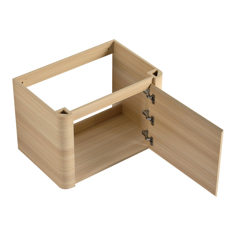 Meuble-lavabo de 40 po avec installation murale, lavabo en céramique blanche, petites tablettes de rangement, charnières à fermeture en douceur, 45 poignées cachées, contreplaqué de style chêne américain Kd, fermeture de porte, pour une utilisation quotidienne
