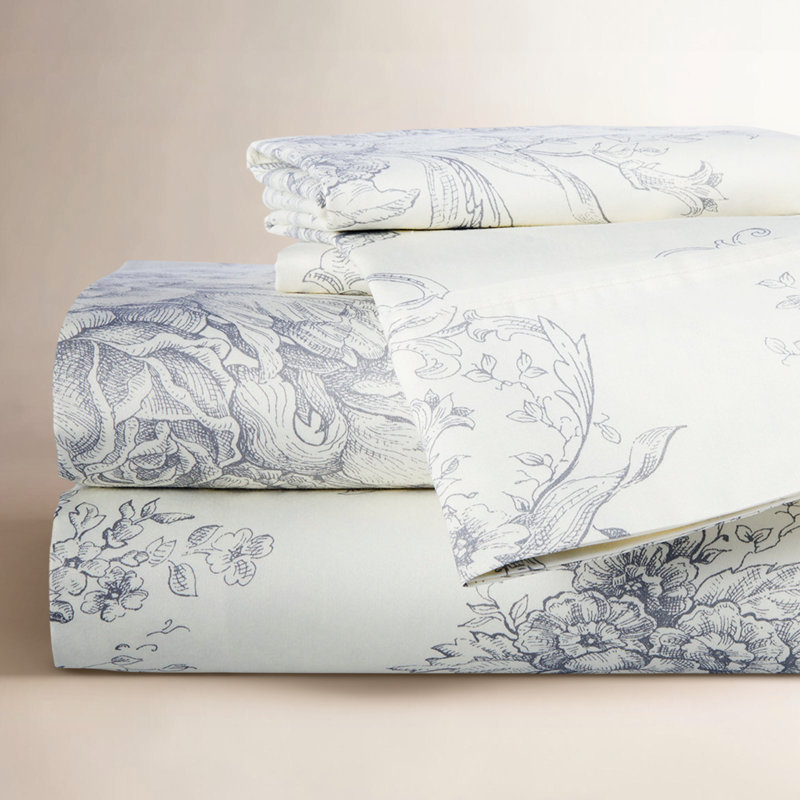 Benedictine 100% Cotton Toile Sheet Set, Gray, California King